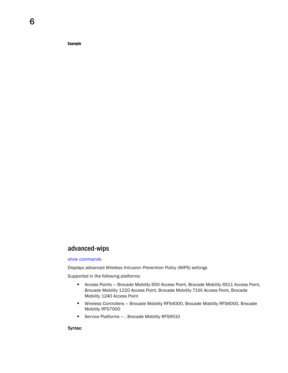 Advanced-wips | Brocade Mobility RFS Controller CLI Reference Guide (Supporting software release 5.5.0.0 and later) User Manual | Page 450 / 1355