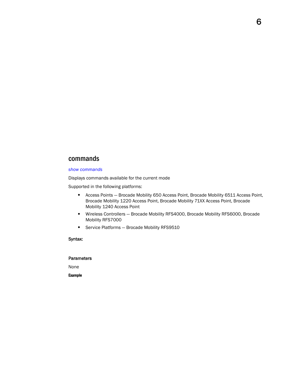 Commands | Brocade Mobility RFS Controller CLI Reference Guide (Supporting software release 5.5.0.0 and later) User Manual | Page 461 / 1355