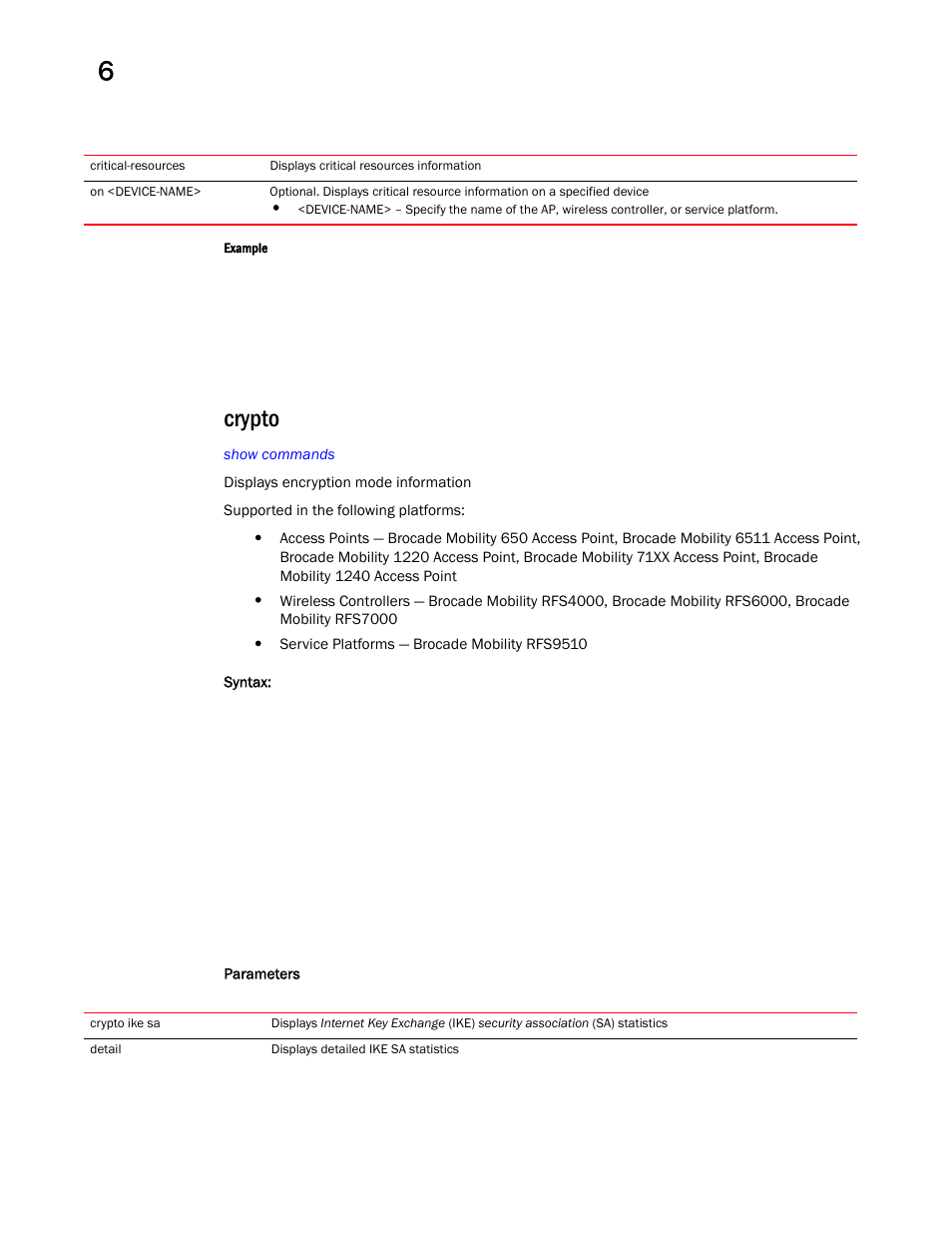 Crypto | Brocade Mobility RFS Controller CLI Reference Guide (Supporting software release 5.5.0.0 and later) User Manual | Page 464 / 1355