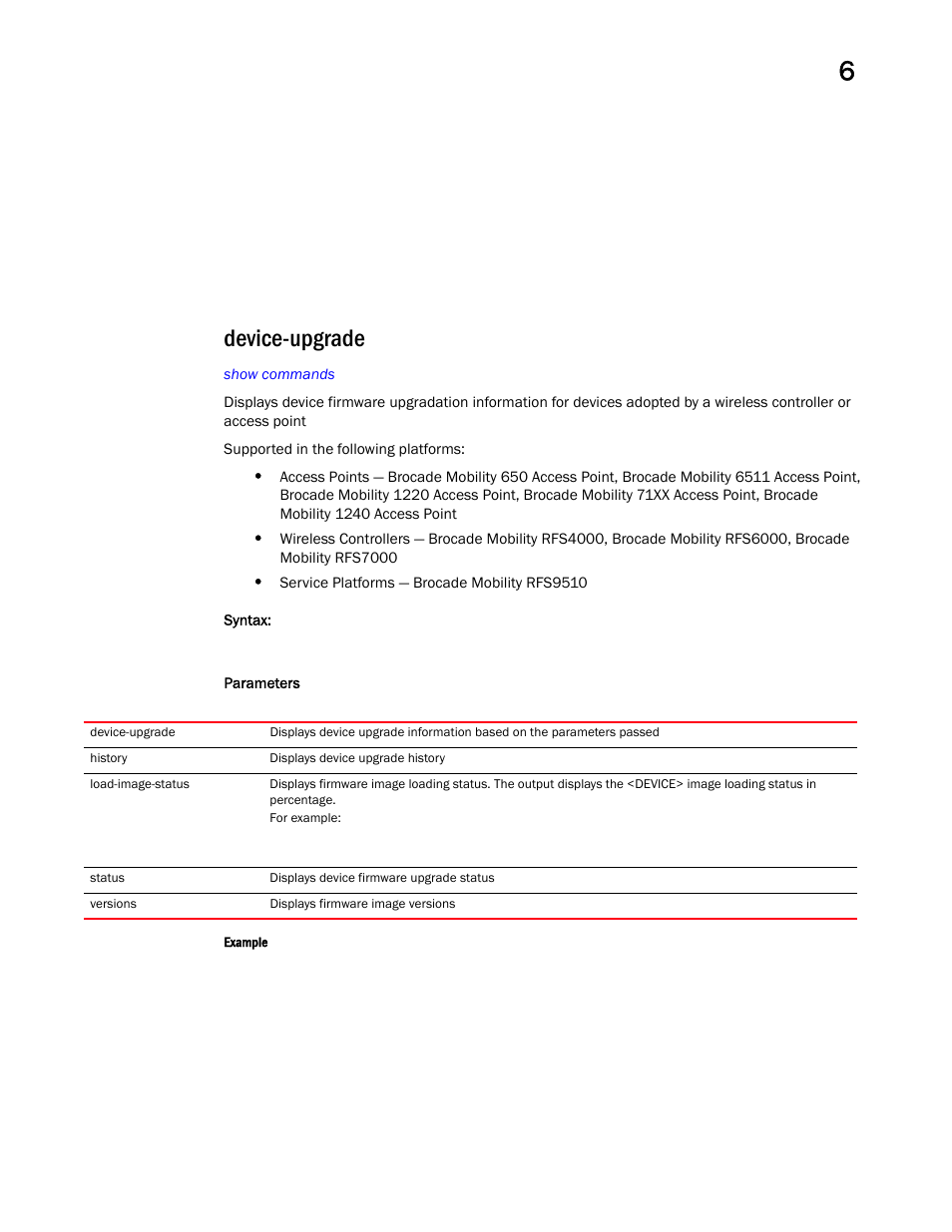 Device-upgrade | Brocade Mobility RFS Controller CLI Reference Guide (Supporting software release 5.5.0.0 and later) User Manual | Page 467 / 1355