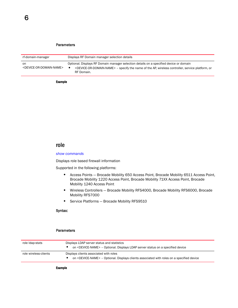 Role | Brocade Mobility RFS Controller CLI Reference Guide (Supporting software release 5.5.0.0 and later) User Manual | Page 510 / 1355