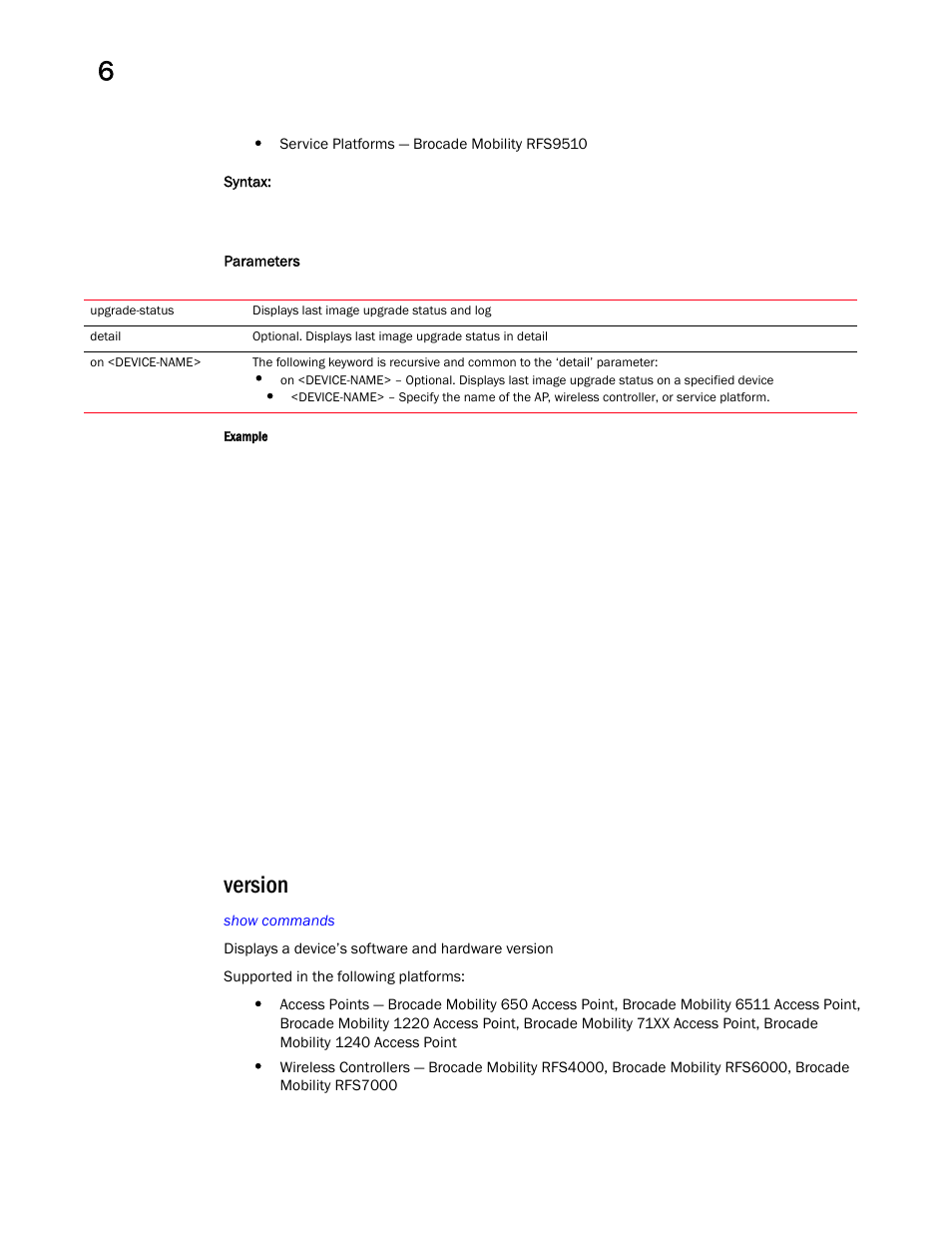 Version | Brocade Mobility RFS Controller CLI Reference Guide (Supporting software release 5.5.0.0 and later) User Manual | Page 528 / 1355