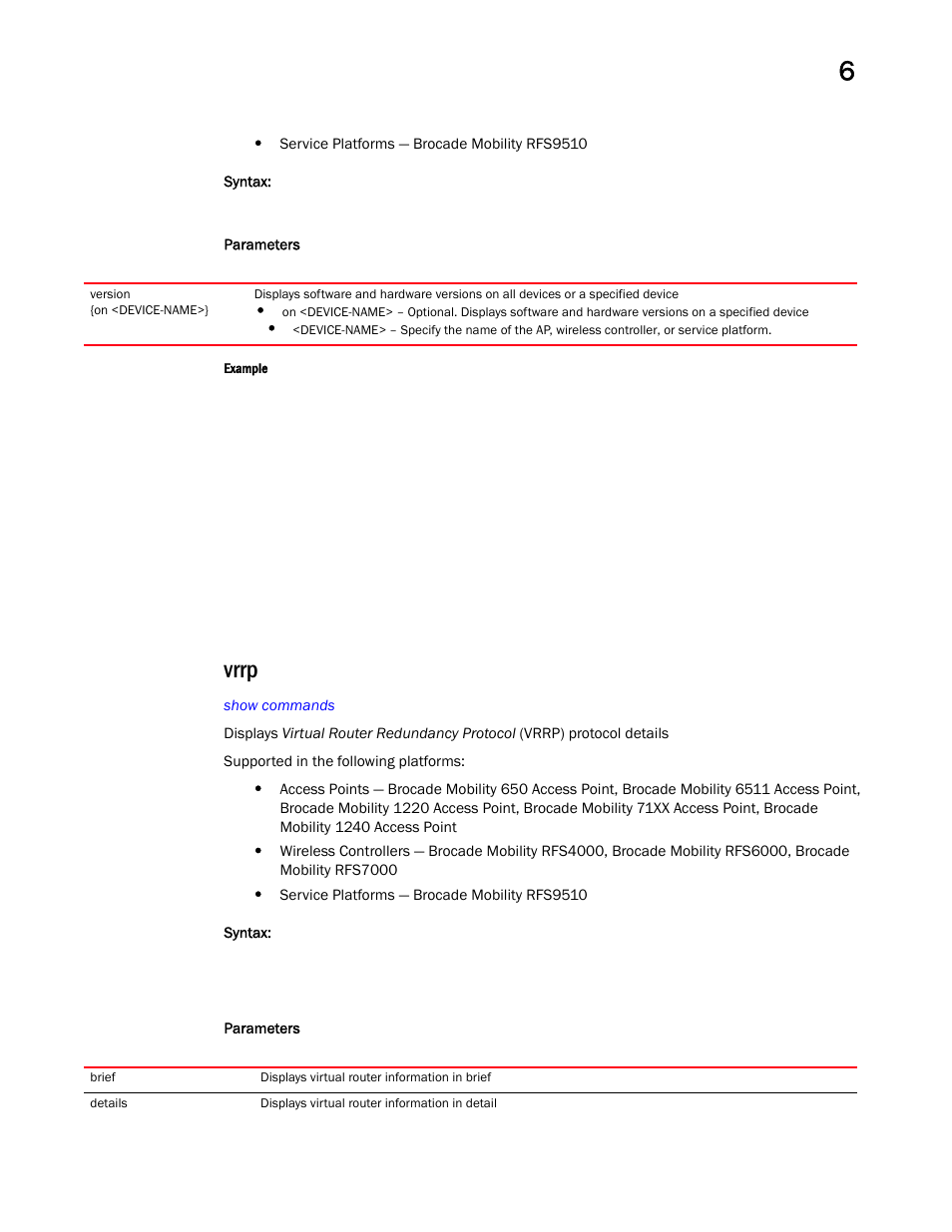 Vrrp | Brocade Mobility RFS Controller CLI Reference Guide (Supporting software release 5.5.0.0 and later) User Manual | Page 529 / 1355