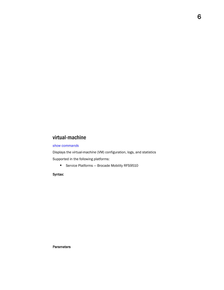 Virtual-machine | Brocade Mobility RFS Controller CLI Reference Guide (Supporting software release 5.5.0.0 and later) User Manual | Page 549 / 1355