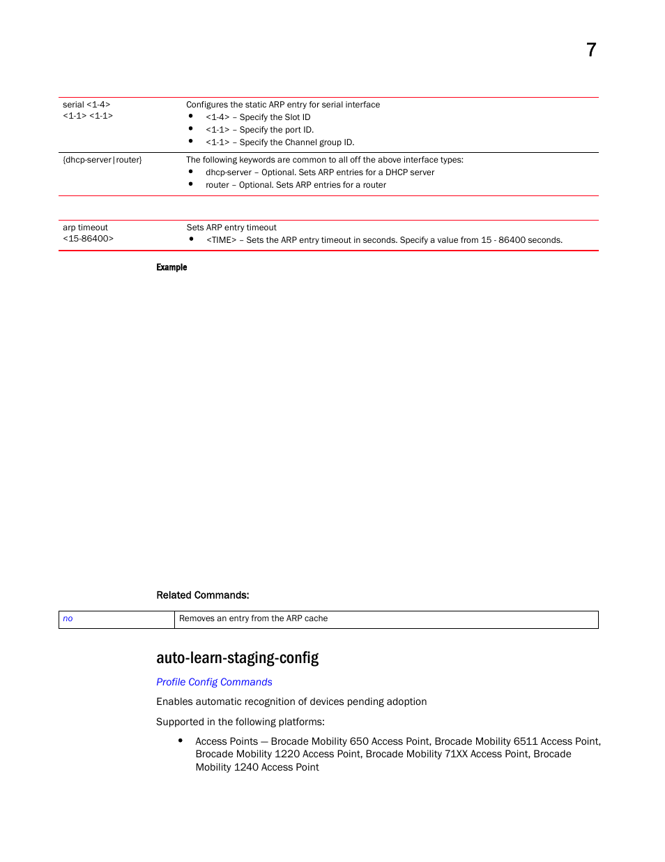 Auto-learn-staging-config, Auto-learn-staging-co nfig | Brocade Mobility RFS Controller CLI Reference Guide (Supporting software release 5.5.0.0 and later) User Manual | Page 566 / 1355