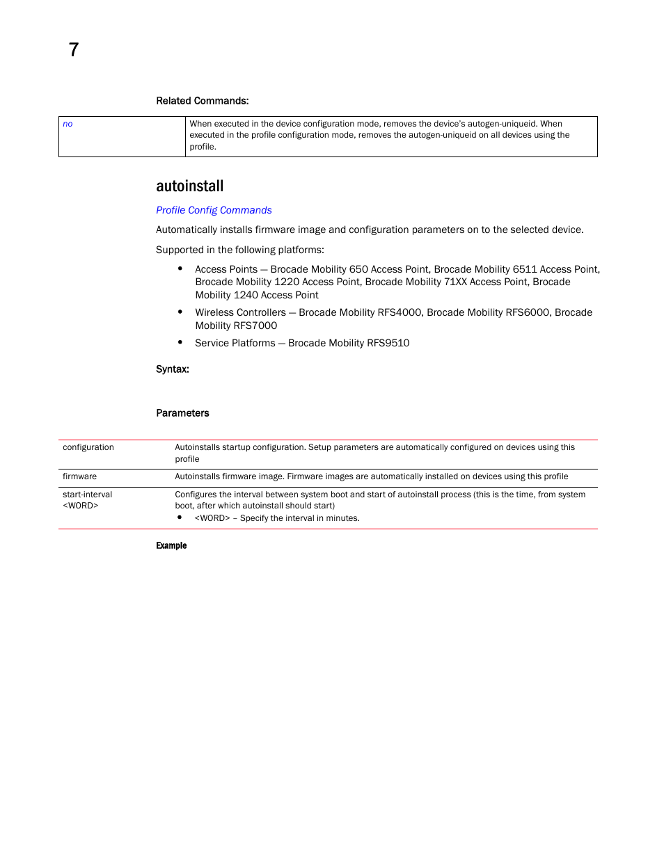 Autoinstall | Brocade Mobility RFS Controller CLI Reference Guide (Supporting software release 5.5.0.0 and later) User Manual | Page 569 / 1355