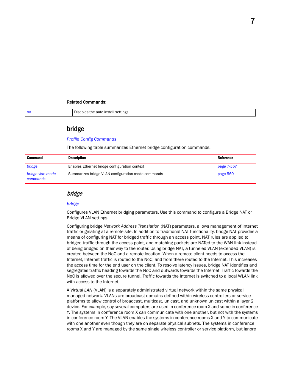 Bridge | Brocade Mobility RFS Controller CLI Reference Guide (Supporting software release 5.5.0.0 and later) User Manual | Page 570 / 1355