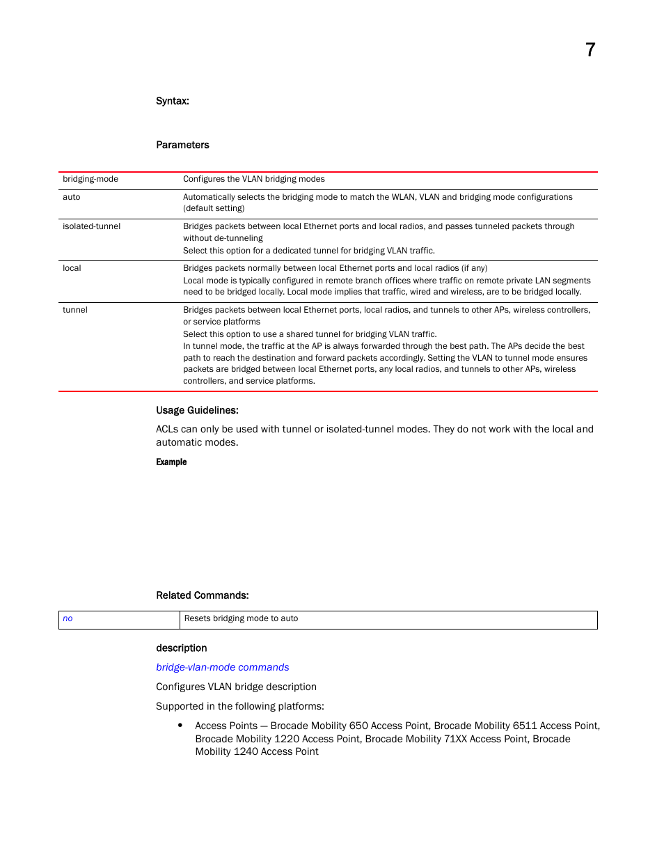 Description | Brocade Mobility RFS Controller CLI Reference Guide (Supporting software release 5.5.0.0 and later) User Manual | Page 574 / 1355