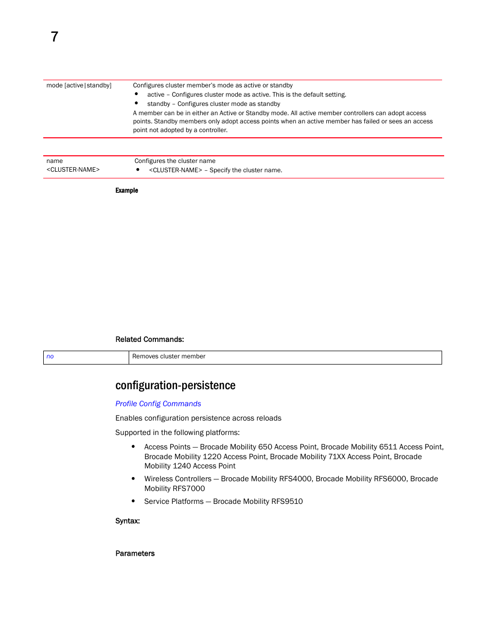 Configuration-persistence, Configuration-persist ence | Brocade Mobility RFS Controller CLI Reference Guide (Supporting software release 5.5.0.0 and later) User Manual | Page 589 / 1355