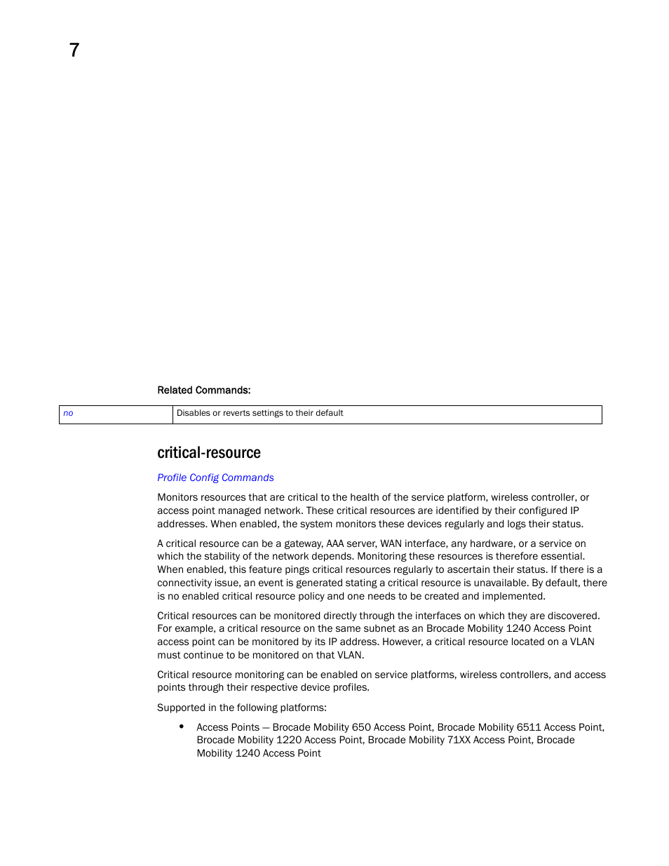 Critical-resource | Brocade Mobility RFS Controller CLI Reference Guide (Supporting software release 5.5.0.0 and later) User Manual | Page 593 / 1355