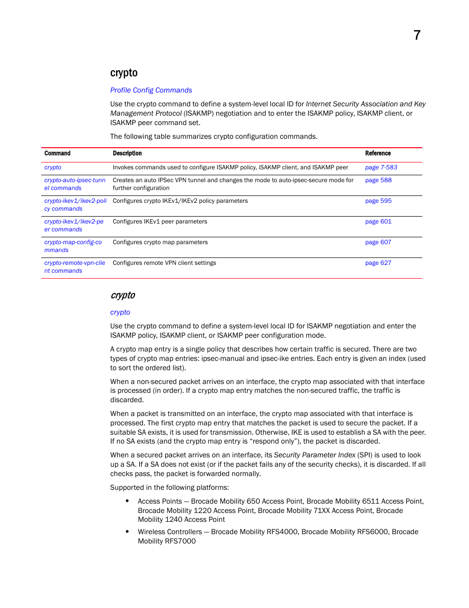 Crypto | Brocade Mobility RFS Controller CLI Reference Guide (Supporting software release 5.5.0.0 and later) User Manual | Page 596 / 1355