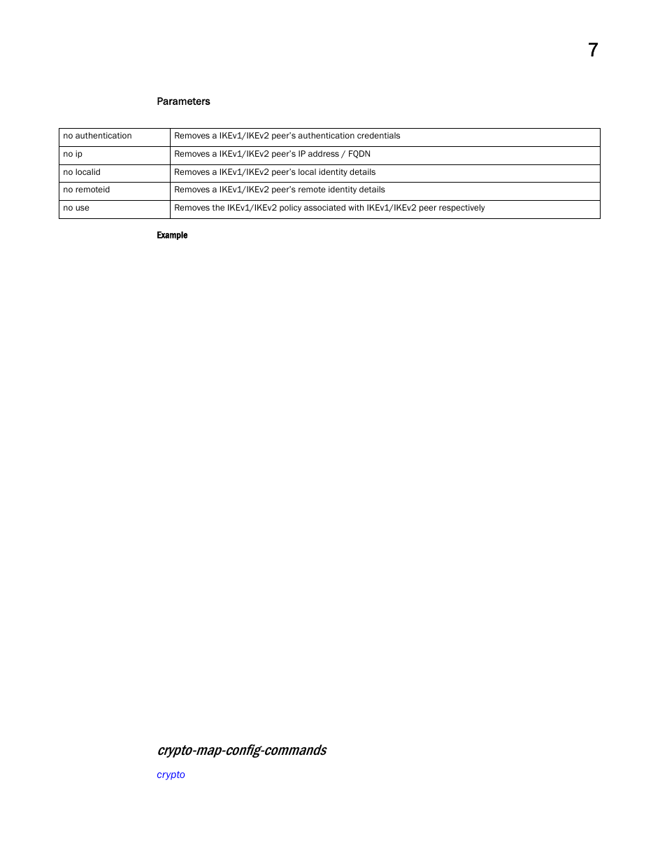 Crypto-map-config-co mmands, Crypto-map-config-commands | Brocade Mobility RFS Controller CLI Reference Guide (Supporting software release 5.5.0.0 and later) User Manual | Page 620 / 1355