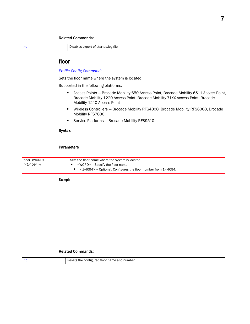 Floor | Brocade Mobility RFS Controller CLI Reference Guide (Supporting software release 5.5.0.0 and later) User Manual | Page 656 / 1355