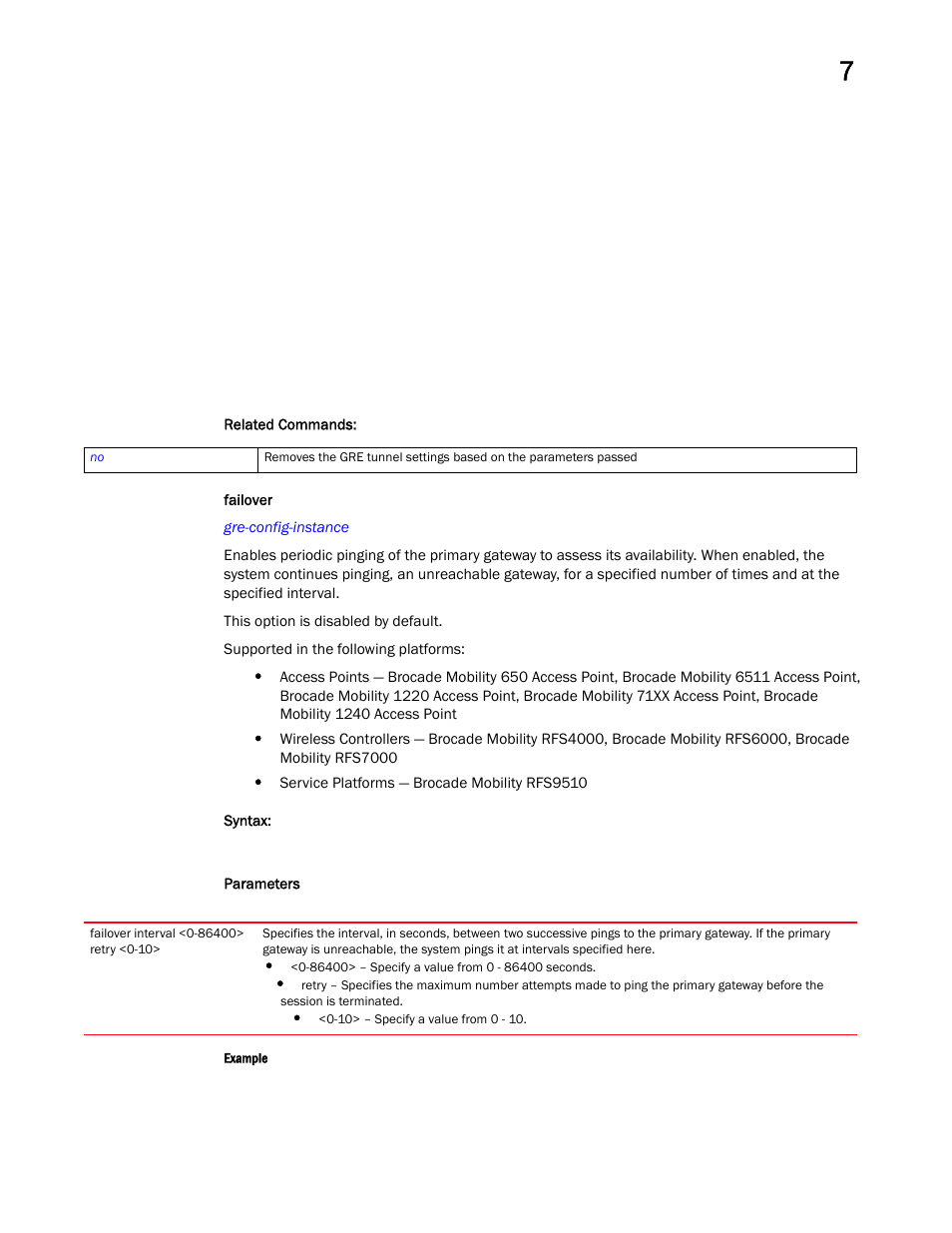 Failover | Brocade Mobility RFS Controller CLI Reference Guide (Supporting software release 5.5.0.0 and later) User Manual | Page 660 / 1355