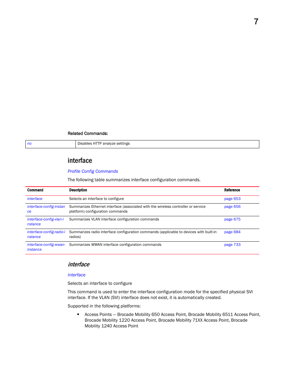 Interface | Brocade Mobility RFS Controller CLI Reference Guide (Supporting software release 5.5.0.0 and later) User Manual | Page 666 / 1355