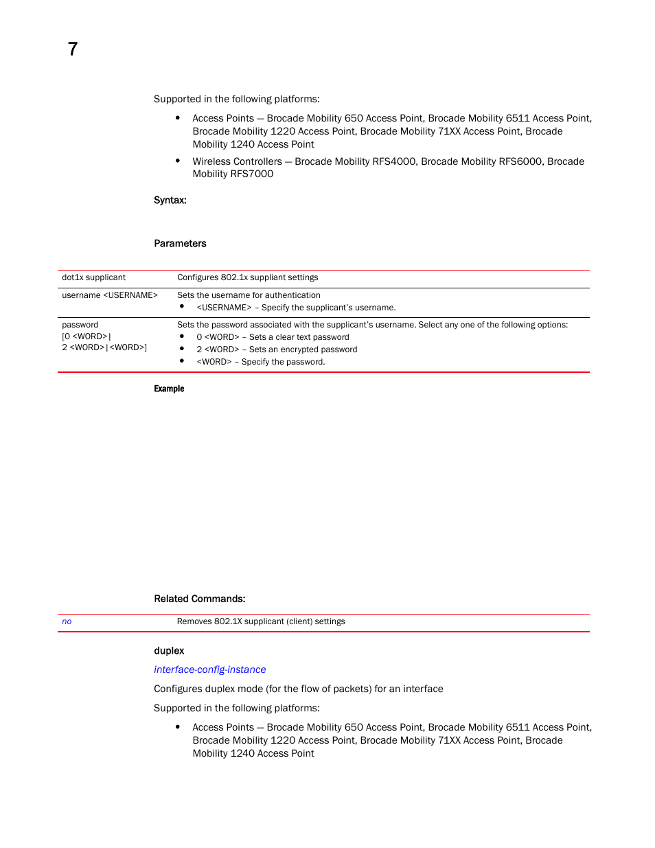 Duplex | Brocade Mobility RFS Controller CLI Reference Guide (Supporting software release 5.5.0.0 and later) User Manual | Page 675 / 1355