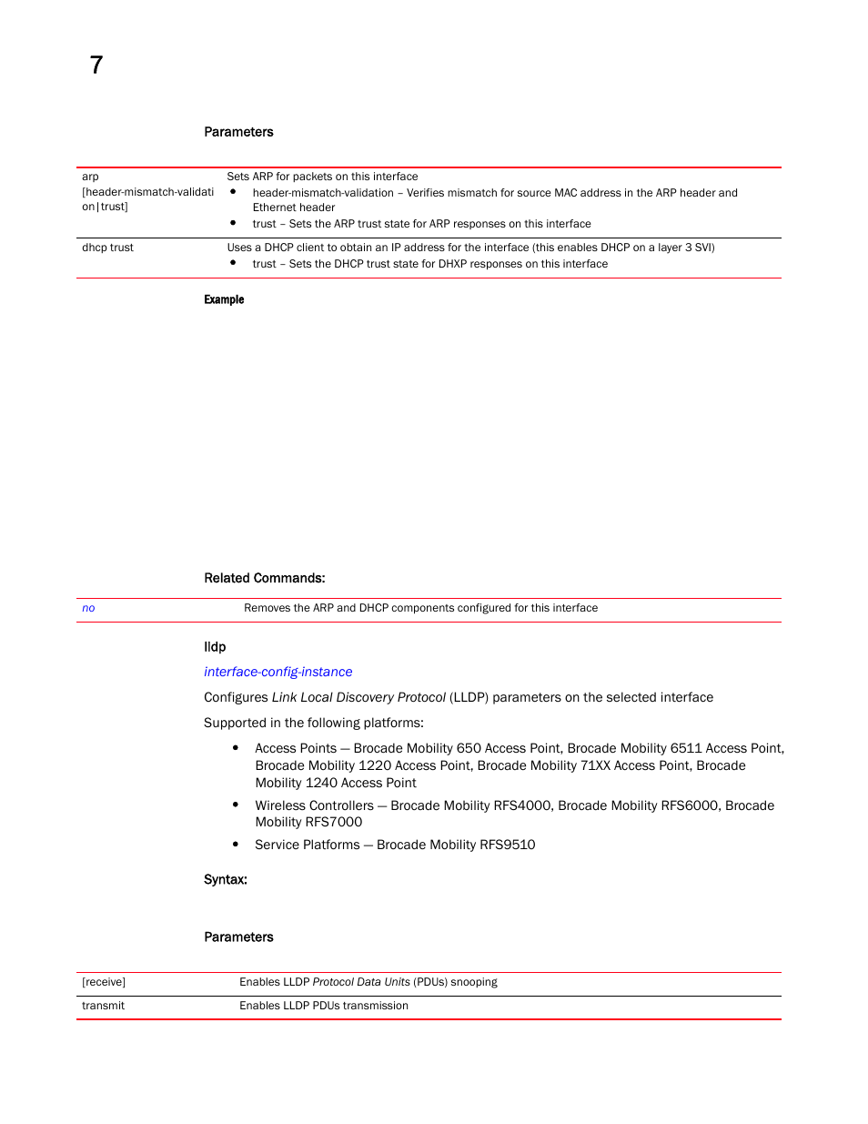 Lldp | Brocade Mobility RFS Controller CLI Reference Guide (Supporting software release 5.5.0.0 and later) User Manual | Page 677 / 1355