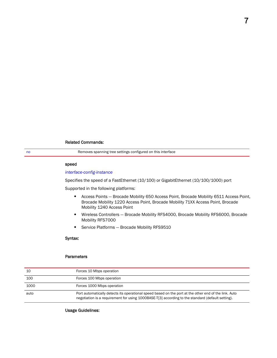 Speed | Brocade Mobility RFS Controller CLI Reference Guide (Supporting software release 5.5.0.0 and later) User Manual | Page 684 / 1355