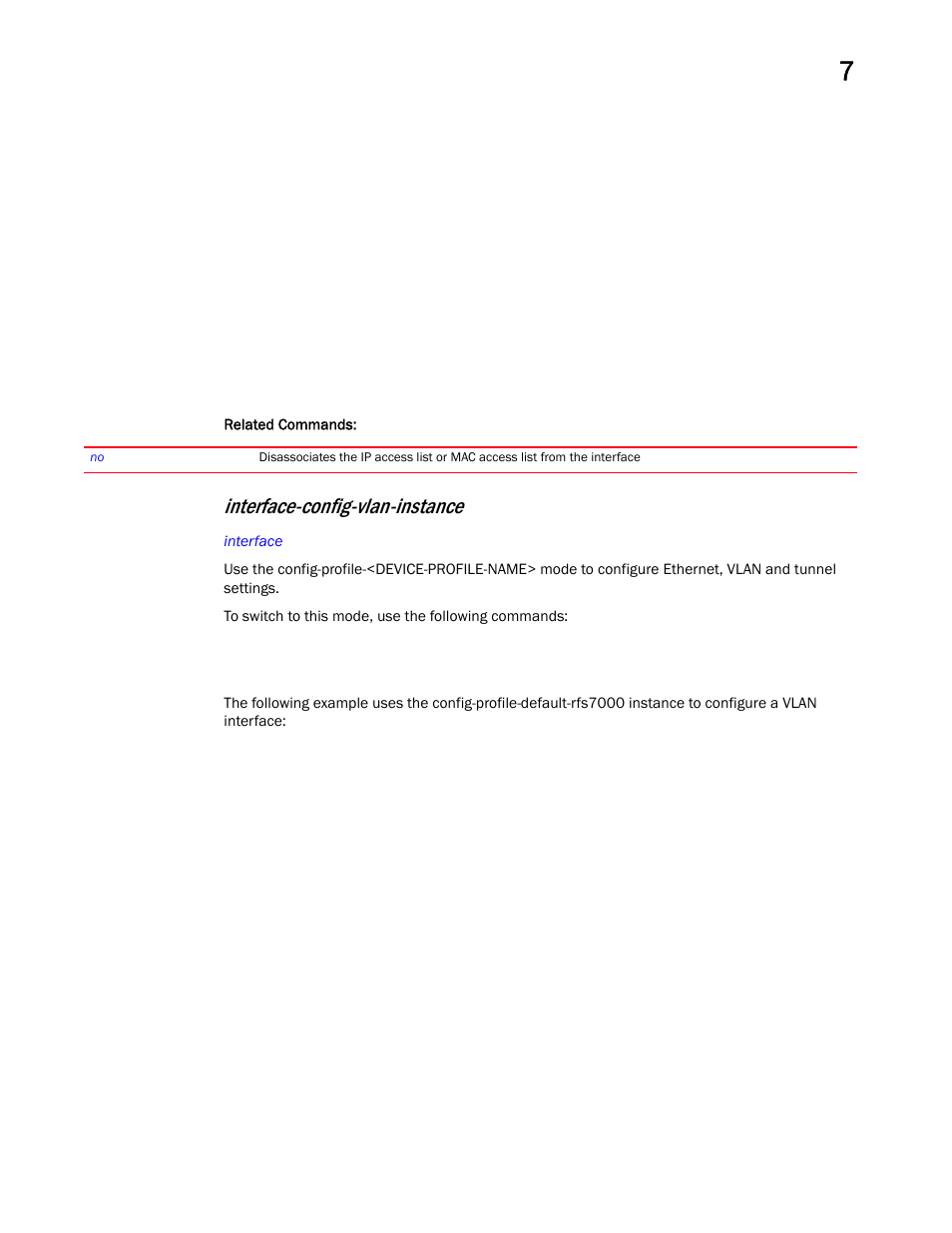 Interface-config-vlan-i nstance, Interface-config-vlan-instance | Brocade Mobility RFS Controller CLI Reference Guide (Supporting software release 5.5.0.0 and later) User Manual | Page 688 / 1355