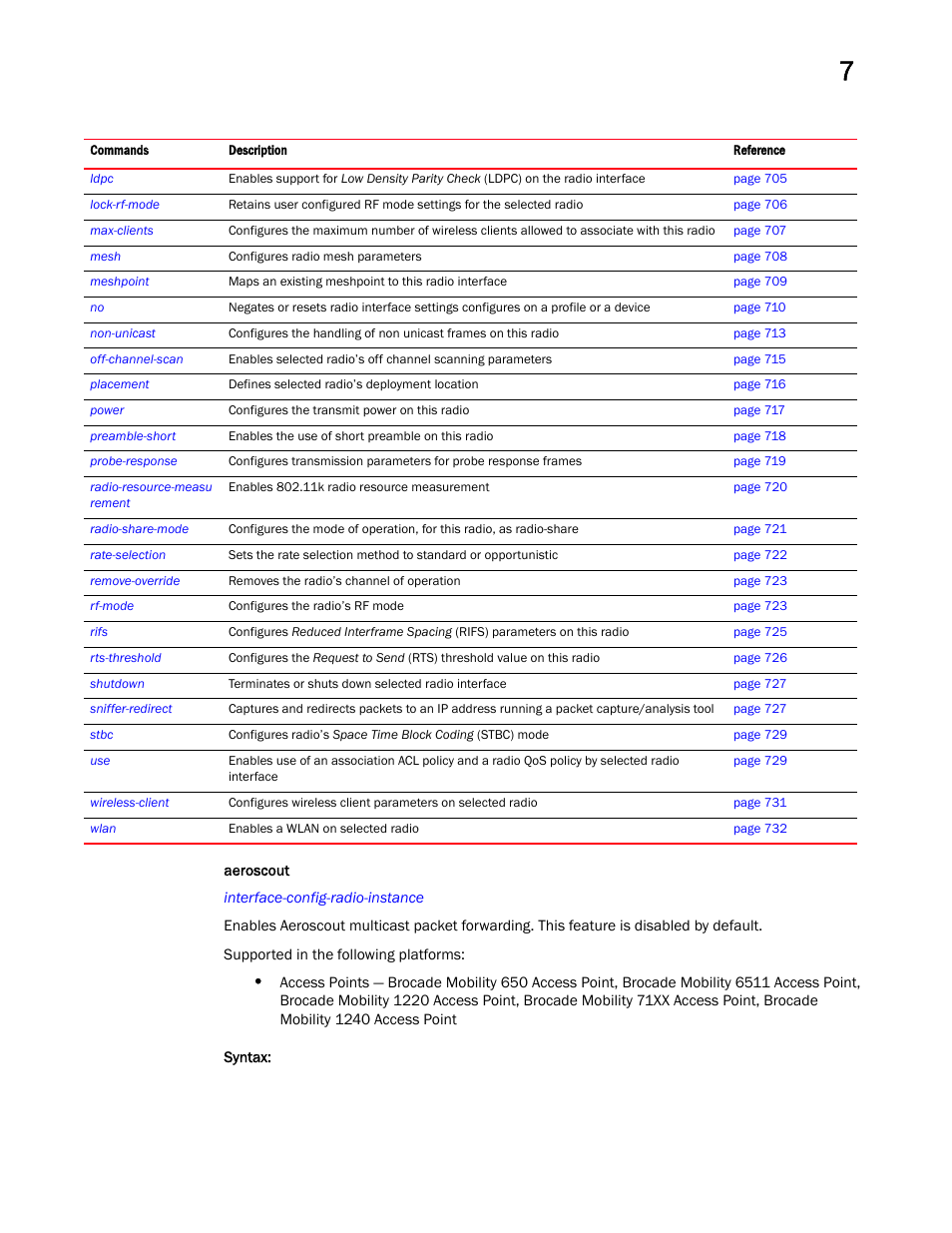 Aeroscout | Brocade Mobility RFS Controller CLI Reference Guide (Supporting software release 5.5.0.0 and later) User Manual | Page 700 / 1355