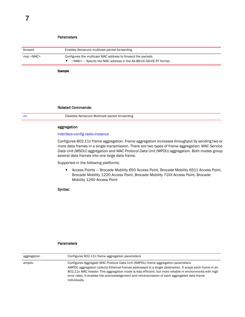 Aggregation | Brocade Mobility RFS Controller CLI Reference Guide (Supporting software release 5.5.0.0 and later) User Manual | Page 701 / 1355