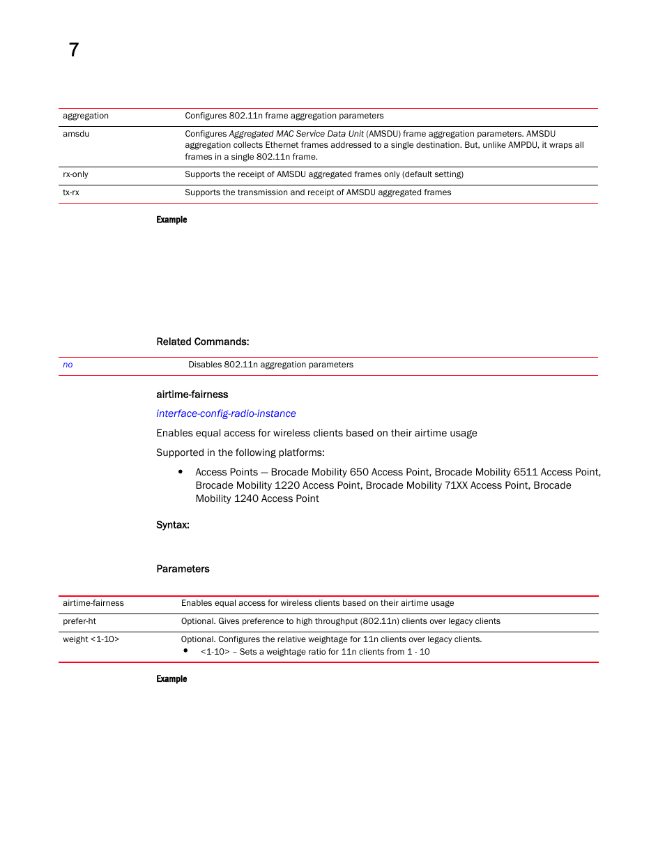 Airtime-fairness | Brocade Mobility RFS Controller CLI Reference Guide (Supporting software release 5.5.0.0 and later) User Manual | Page 703 / 1355