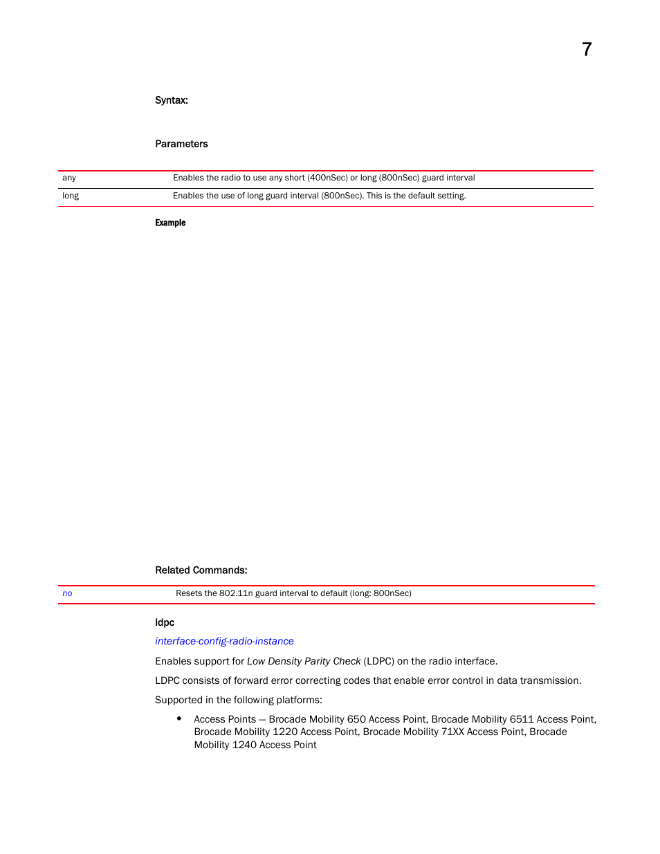 Ldpc | Brocade Mobility RFS Controller CLI Reference Guide (Supporting software release 5.5.0.0 and later) User Manual | Page 718 / 1355