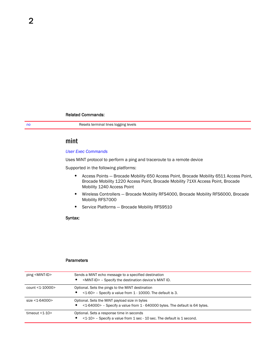 Mint | Brocade Mobility RFS Controller CLI Reference Guide (Supporting software release 5.5.0.0 and later) User Manual | Page 72 / 1355