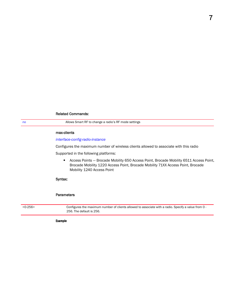 Max-clients | Brocade Mobility RFS Controller CLI Reference Guide (Supporting software release 5.5.0.0 and later) User Manual | Page 720 / 1355