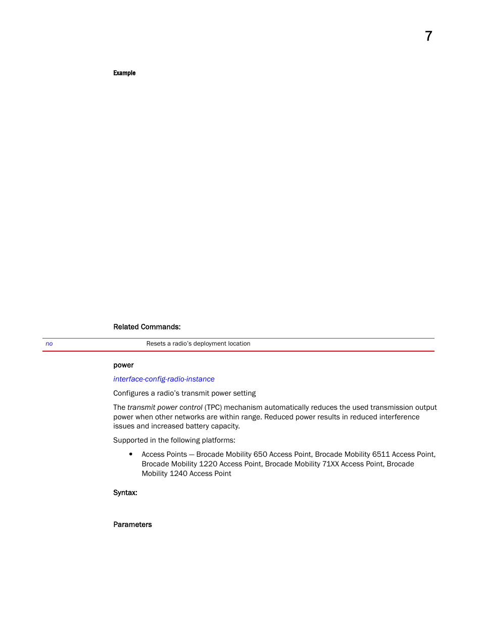 Power | Brocade Mobility RFS Controller CLI Reference Guide (Supporting software release 5.5.0.0 and later) User Manual | Page 730 / 1355