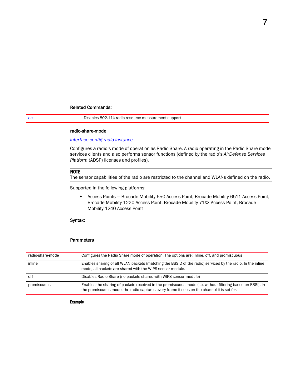 Radio-share-mode | Brocade Mobility RFS Controller CLI Reference Guide (Supporting software release 5.5.0.0 and later) User Manual | Page 734 / 1355