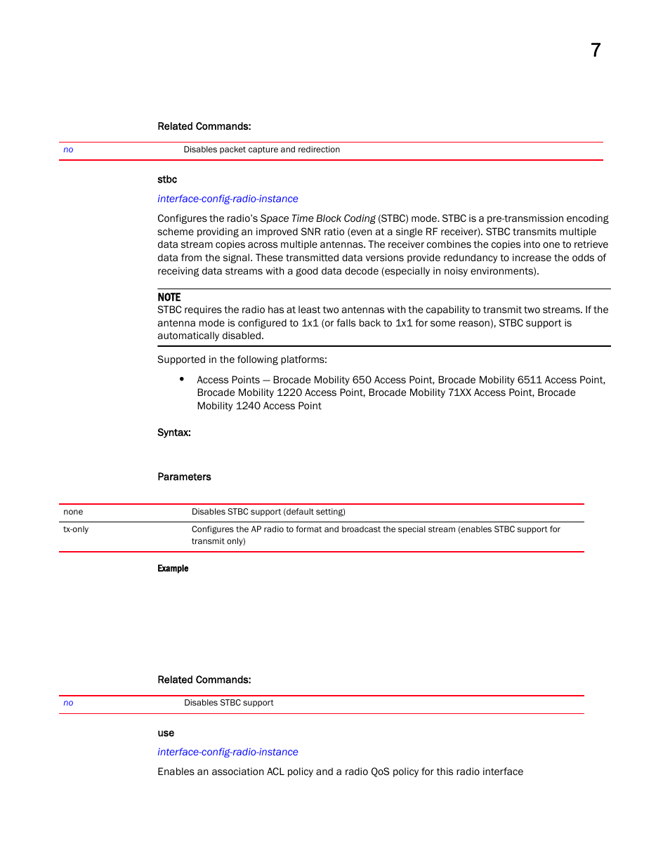 Stbc | Brocade Mobility RFS Controller CLI Reference Guide (Supporting software release 5.5.0.0 and later) User Manual | Page 742 / 1355