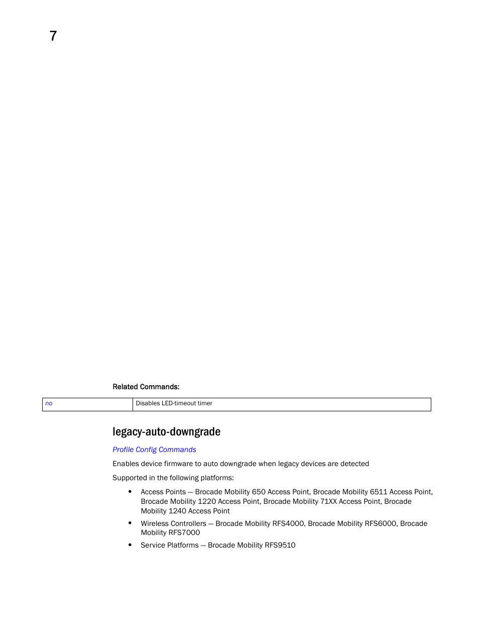 Legacy-auto-downgrade, Legacy-auto-downgra de | Brocade Mobility RFS Controller CLI Reference Guide (Supporting software release 5.5.0.0 and later) User Manual | Page 769 / 1355