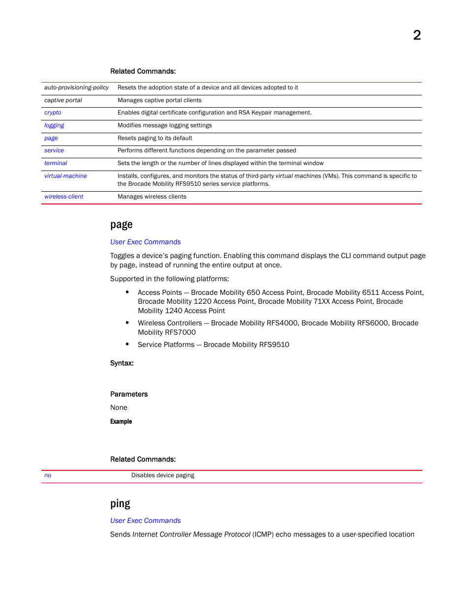 Ping, Page | Brocade Mobility RFS Controller CLI Reference Guide (Supporting software release 5.5.0.0 and later) User Manual | Page 77 / 1355