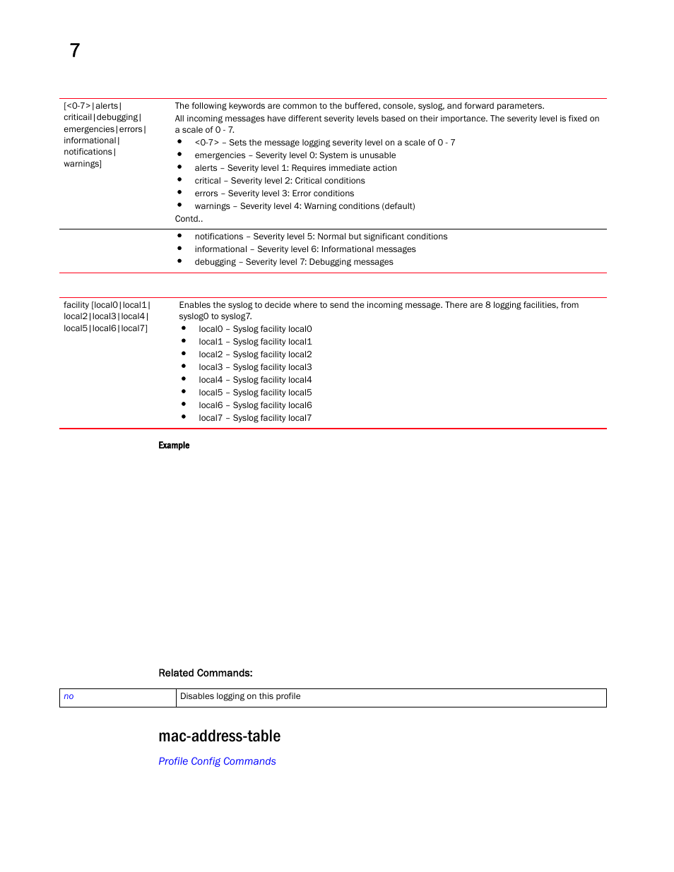 Mac-address-table | Brocade Mobility RFS Controller CLI Reference Guide (Supporting software release 5.5.0.0 and later) User Manual | Page 777 / 1355