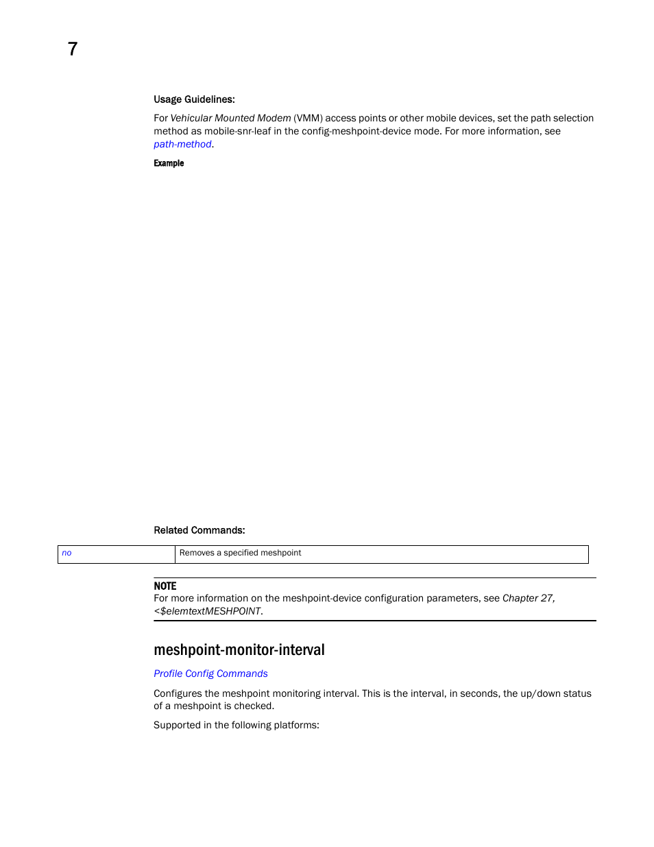 Meshpoint-monitor-interval, Meshpoint-monitor-i nterval | Brocade Mobility RFS Controller CLI Reference Guide (Supporting software release 5.5.0.0 and later) User Manual | Page 783 / 1355