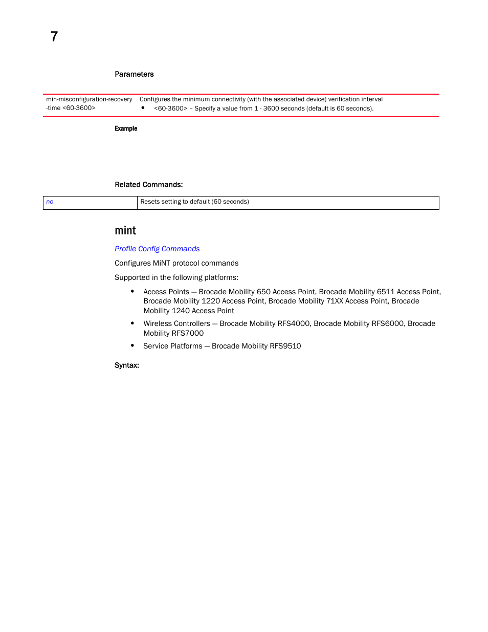 Mint | Brocade Mobility RFS Controller CLI Reference Guide (Supporting software release 5.5.0.0 and later) User Manual | Page 785 / 1355