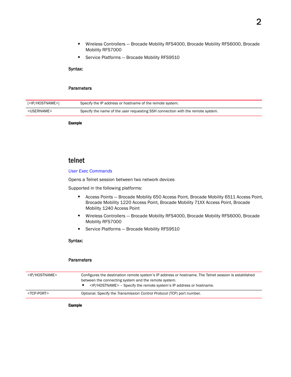 Telnet | Brocade Mobility RFS Controller CLI Reference Guide (Supporting software release 5.5.0.0 and later) User Manual | Page 79 / 1355