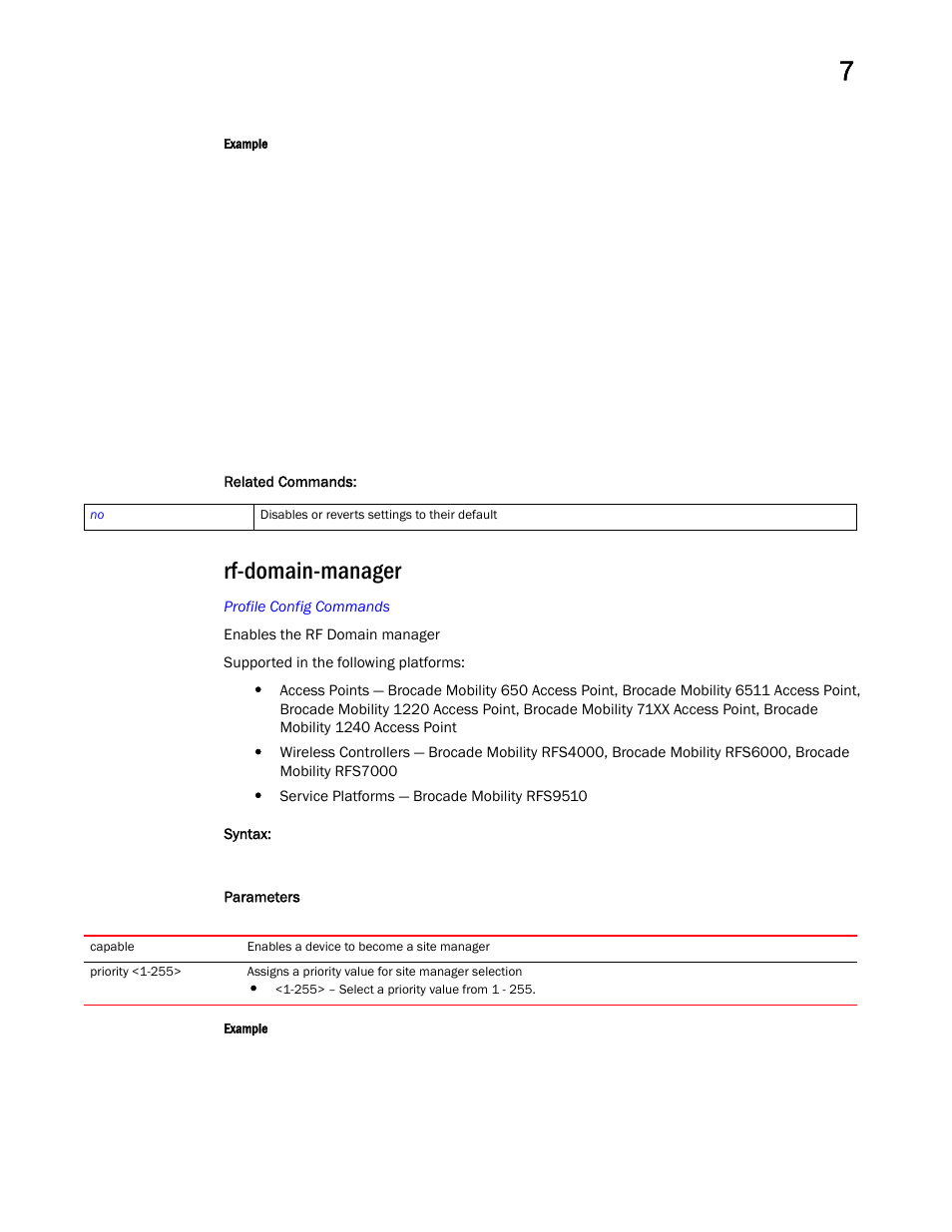 Rf-domain-manager | Brocade Mobility RFS Controller CLI Reference Guide (Supporting software release 5.5.0.0 and later) User Manual | Page 800 / 1355