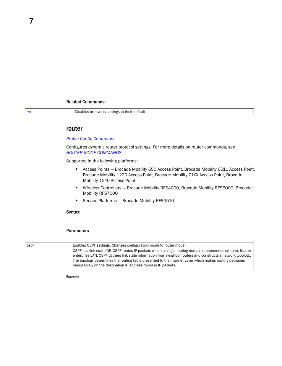 Router | Brocade Mobility RFS Controller CLI Reference Guide (Supporting software release 5.5.0.0 and later) User Manual | Page 801 / 1355