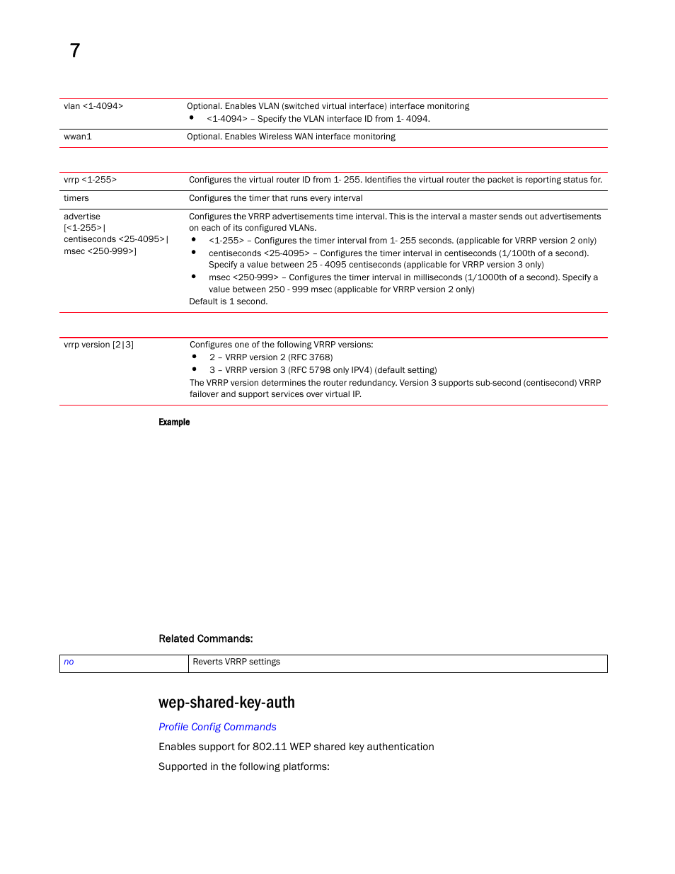 Wep-shared-key-auth | Brocade Mobility RFS Controller CLI Reference Guide (Supporting software release 5.5.0.0 and later) User Manual | Page 811 / 1355