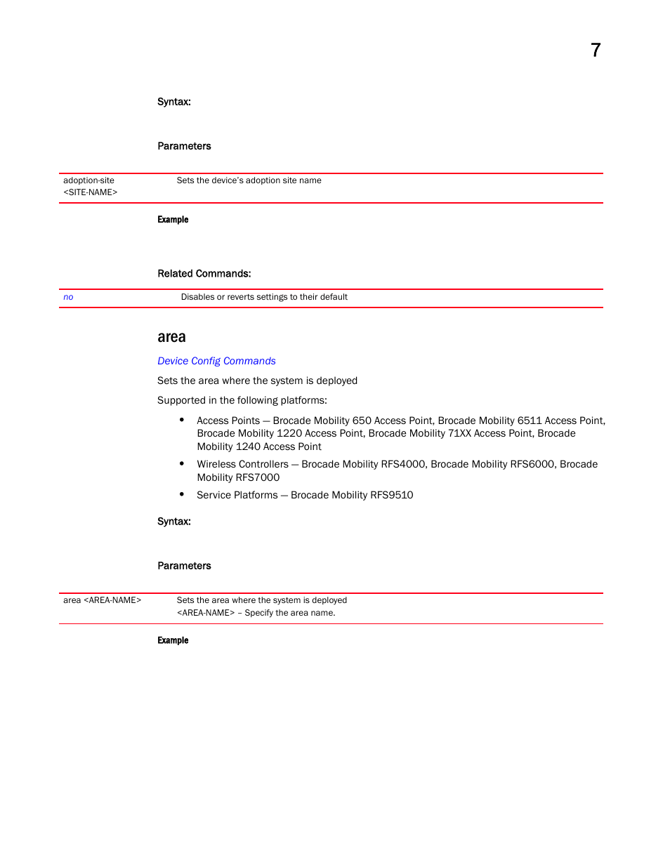 Area | Brocade Mobility RFS Controller CLI Reference Guide (Supporting software release 5.5.0.0 and later) User Manual | Page 822 / 1355