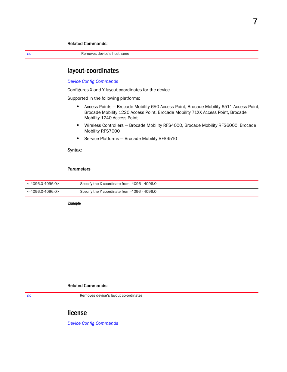 Layout-coordinates, License | Brocade Mobility RFS Controller CLI Reference Guide (Supporting software release 5.5.0.0 and later) User Manual | Page 828 / 1355