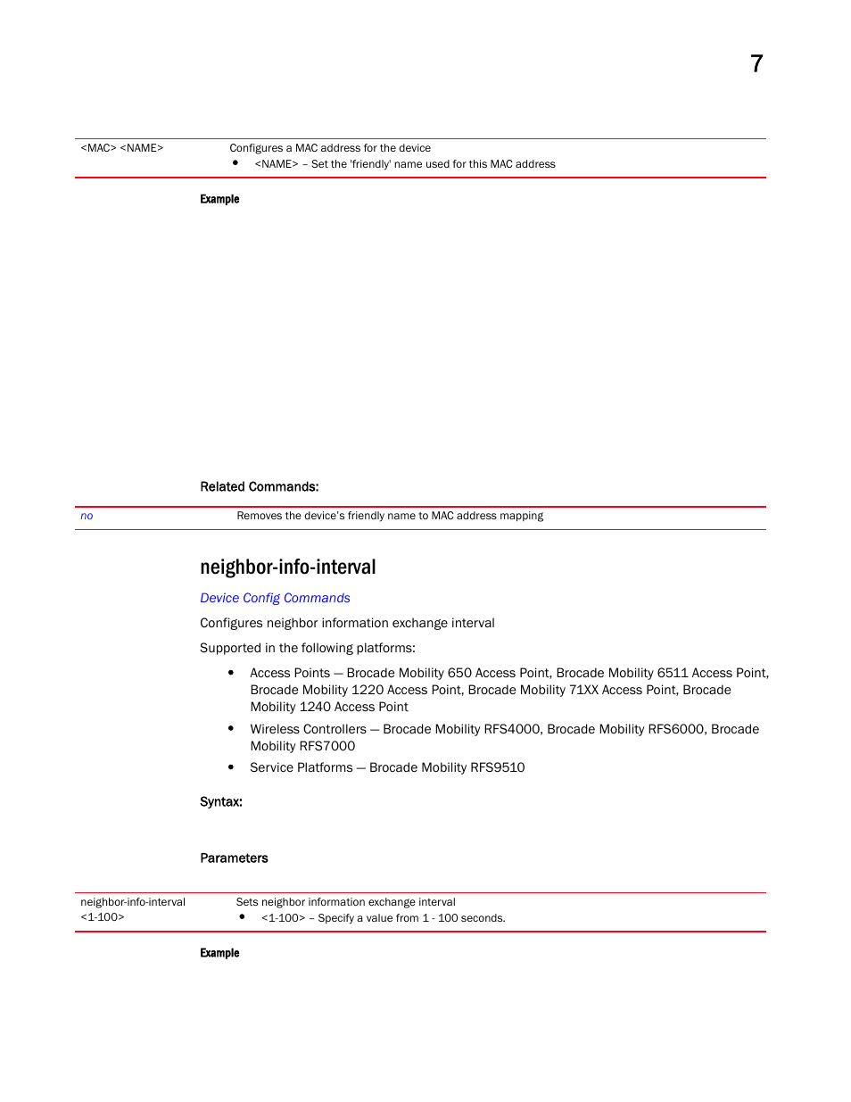 Neighbor-info-interval | Brocade Mobility RFS Controller CLI Reference Guide (Supporting software release 5.5.0.0 and later) User Manual | Page 832 / 1355