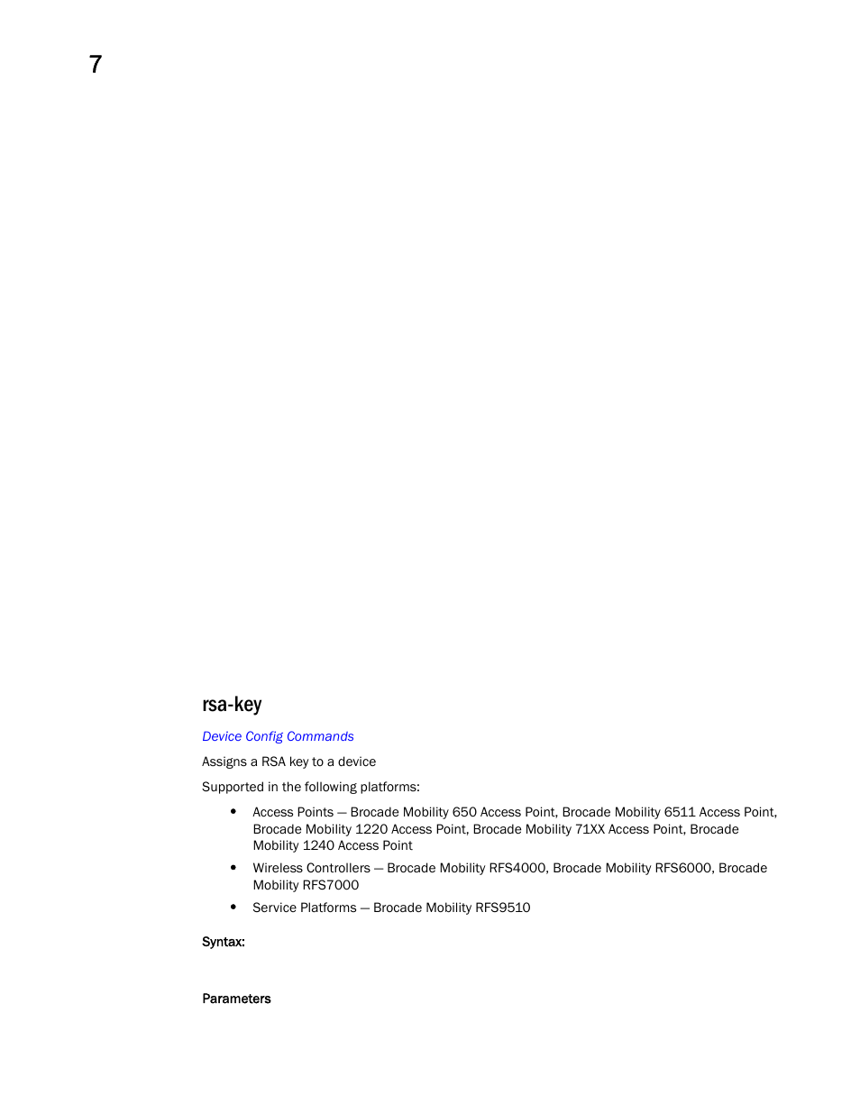 Rsa-key | Brocade Mobility RFS Controller CLI Reference Guide (Supporting software release 5.5.0.0 and later) User Manual | Page 839 / 1355