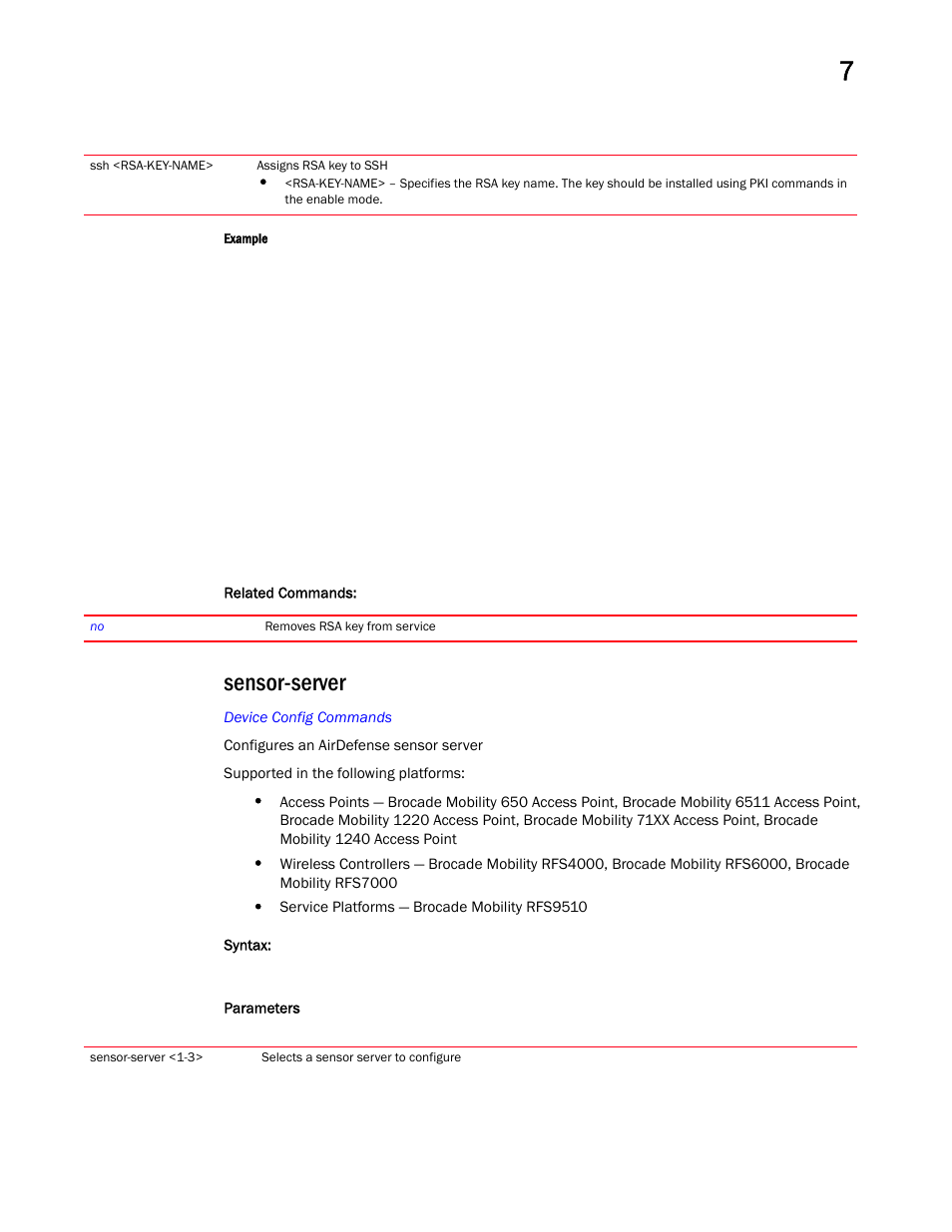 Sensor-server | Brocade Mobility RFS Controller CLI Reference Guide (Supporting software release 5.5.0.0 and later) User Manual | Page 840 / 1355