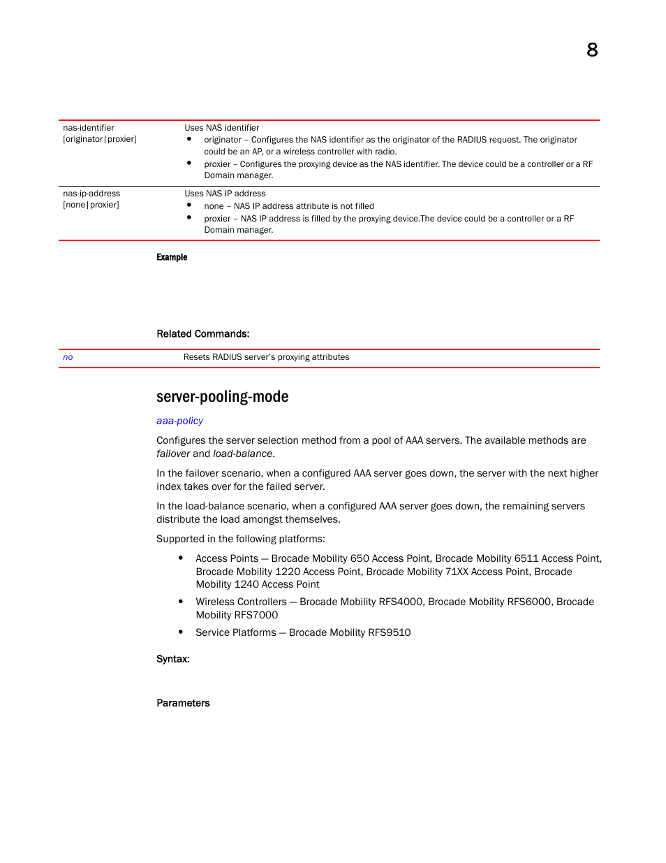 Server-pooling-mode | Brocade Mobility RFS Controller CLI Reference Guide (Supporting software release 5.5.0.0 and later) User Manual | Page 862 / 1355