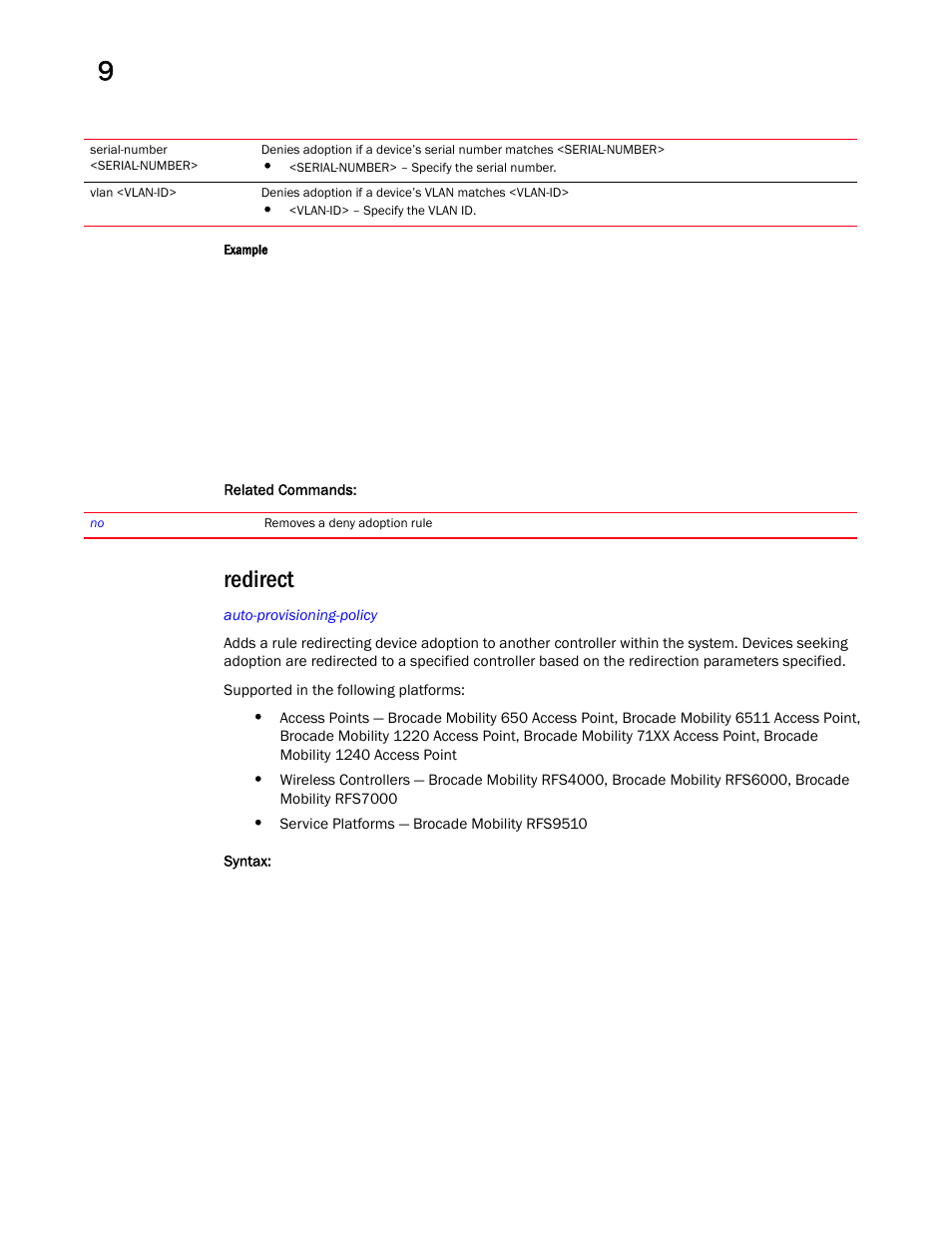 Redirect | Brocade Mobility RFS Controller CLI Reference Guide (Supporting software release 5.5.0.0 and later) User Manual | Page 876 / 1355