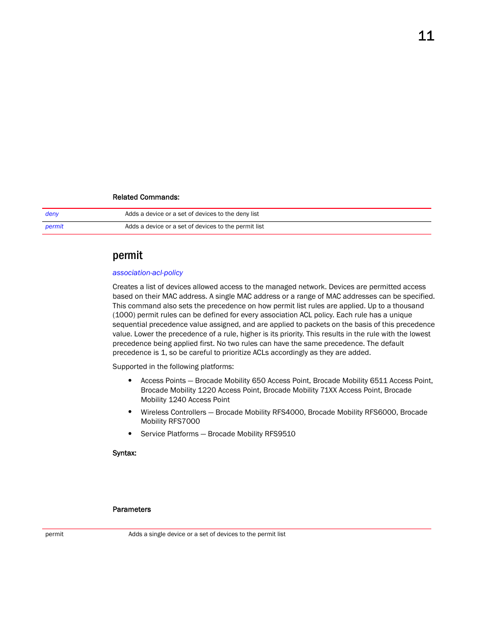 Permit | Brocade Mobility RFS Controller CLI Reference Guide (Supporting software release 5.5.0.0 and later) User Manual | Page 901 / 1355