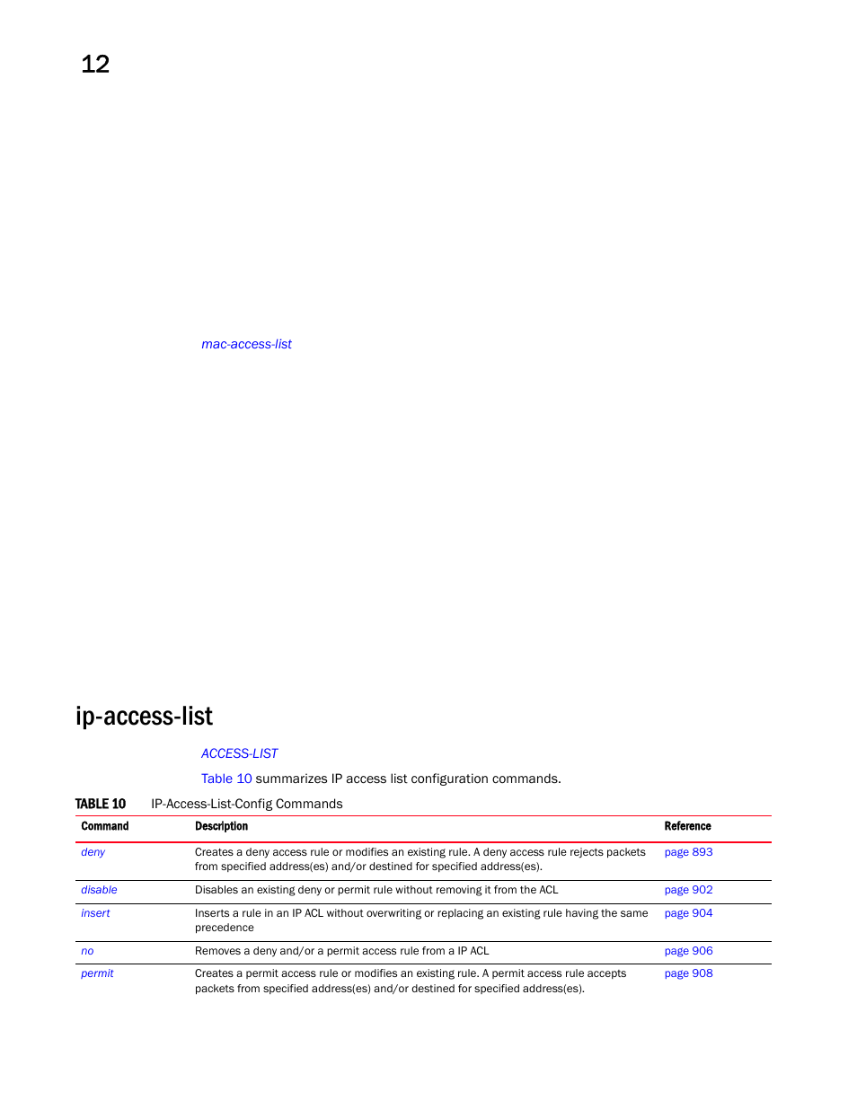 Ip-access-list | Brocade Mobility RFS Controller CLI Reference Guide (Supporting software release 5.5.0.0 and later) User Manual | Page 904 / 1355